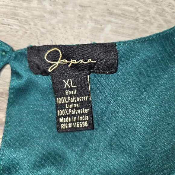 Green Polkadot Dress Sz XL A Line Chiffon Long Sleeve Flowy V Neck Tiered Mini - Picture 5 of 9